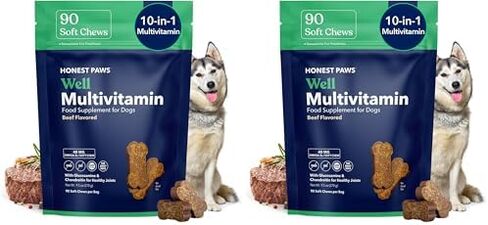 Honest Paws (90 Count) Dog Multivitamin Soft Chews with 10 Essential Vitamins - Joint, Coat, Immune, Eye & Heart Support - with Glucosamine, Chondroitin & Omega-3 - Beef Flavor in Saudi Arabia