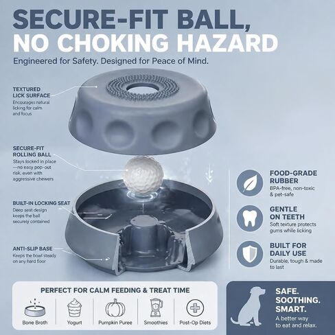 Dog Lick Bowl with Ball & Suction - Dog Food Bowl Slow Feeder for Liquid Treats, Bone Broth Yogurt, Interactive Rolling Ball Design for Anxiety Relief & Mental Stimulation for Small Medium Dogs in Kuwait