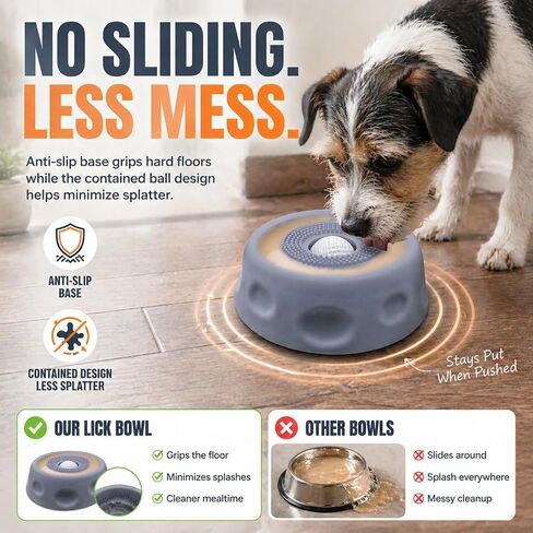 Dog Lick Bowl with Ball & Suction - Dog Food Bowl Slow Feeder for Liquid Treats, Bone Broth Yogurt, Interactive Rolling Ball Design for Anxiety Relief & Mental Stimulation for Small Medium Dogs in Kuwait