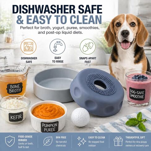 Dog Lick Bowl with Ball & Suction - Dog Food Bowl Slow Feeder for Liquid Treats, Bone Broth Yogurt, Interactive Rolling Ball Design for Anxiety Relief & Mental Stimulation for Small Medium Dogs in Kuwait