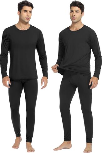 URATOT 2 Sets Men's Thermal Underwear Set Fleece Lined Thermal Underwear Soft Long Johns Top Bottom Set for Men Cold Winter in Kuwait