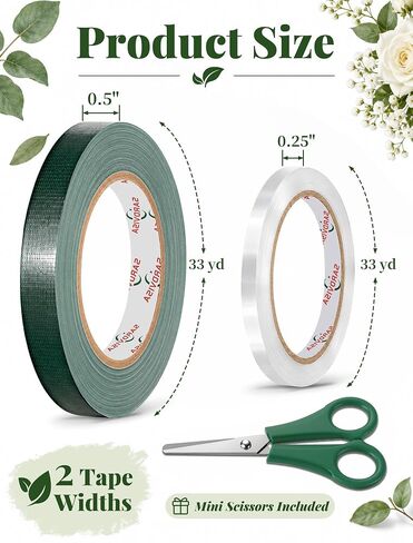 4 Floral Tape, Green 1/2" and Clear 1/4" Waterproof Florist Tape,33 Yd Each in Saudi Arabia