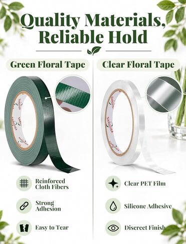 4 Floral Tape, Green 1/2" and Clear 1/4" Waterproof Florist Tape,33 Yd Each in Saudi Arabia