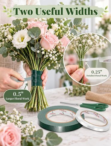 4 Floral Tape, Green 1/2" and Clear 1/4" Waterproof Florist Tape,33 Yd Each in Saudi Arabia