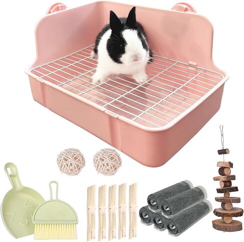 RUBYHOME Rabbit Litter Box Bunny Litter Box Guinea Pig Potty Trainer Corner Bedding Pet Potty Pan for Rabbit Guinea Pig Ferret Small Animal Cage Accessories in Saudi Arabia