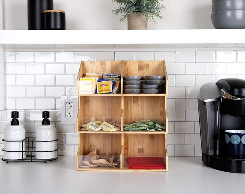 Mind Reader Bali Collection, 6-Compartment, 3-Tier Bamboo Condiment Storage, Countertop Organizer, 13" L x 6.25" W x 15.25" H, Brown in Kuwait