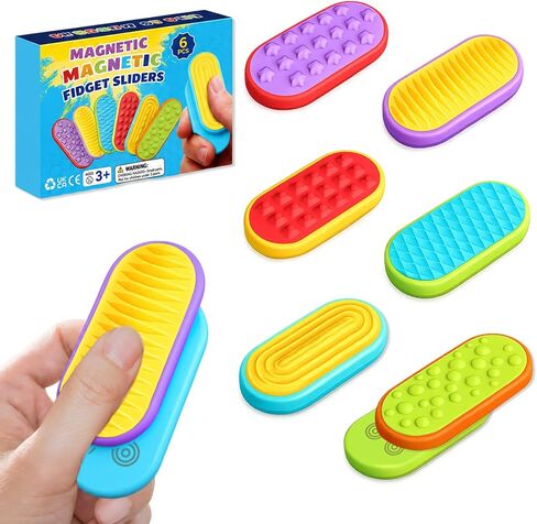 6PCS Sensory Fidget Toys for Kids Adults, Magnetic Fidget Sliders Silicone Textured, Quiet Stress Toys for Autism ADHD Classroom Prizes Must Haves, Office Desk Portable Fidgets (Multicolor) in Kuwait