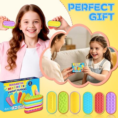 6PCS Sensory Fidget Toys for Kids Adults, Magnetic Fidget Sliders Silicone Textured, Quiet Stress Toys for Autism ADHD Classroom Prizes Must Haves, Office Desk Portable Fidgets (Multicolor) in Kuwait