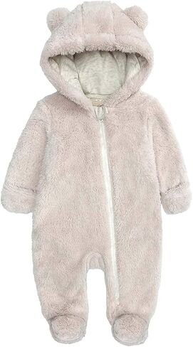 Baby Furry Jumpsuit Infant Bear Onesies Zipper Long Sleeve One-Piece Romper Hoodie Baby Outwear Snowsuit in Kuwait