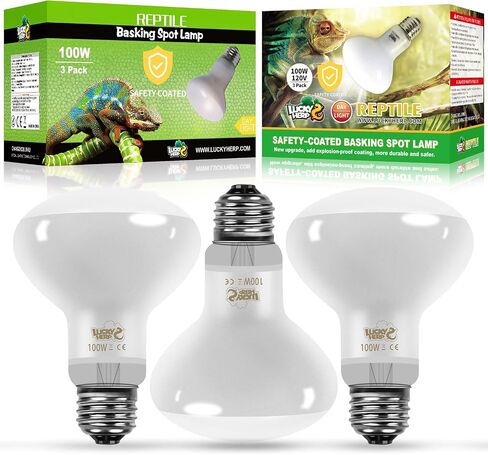 LUCKY HERP New Upgrade 100W Reptile Heat Lamp Bulb (3rd Gen, Safer), Amphibian Basking Spot Light Bulb, UVA Reptile Daylight Bulb for Turtle, Bearded Dragon, Lizard Heating Use (2 Pack) in Kuwait
