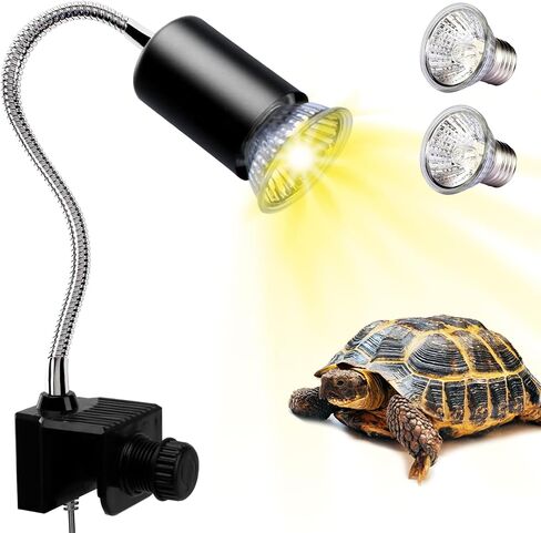 Reptile Heat Lamp, Lamp for Aquarium Turtle Tank with 25w+50w Basking Spot Light Bulbs and 360° Swivel Clamp for Turtle, Snake, Lizard, Cockatoo, Chameleon Etc, Yellow in Kuwait
