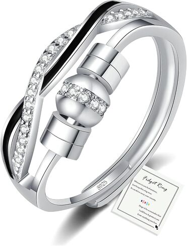 HEEYA Anxiety Rings for Women, Adjustable Sterling Silver Plated Fidget Rings with Beads, Stress Adjustable Spinner Ring, Thumb Jewelry for Birthday, Christmas, Valentine's Day in Saudi Arabia