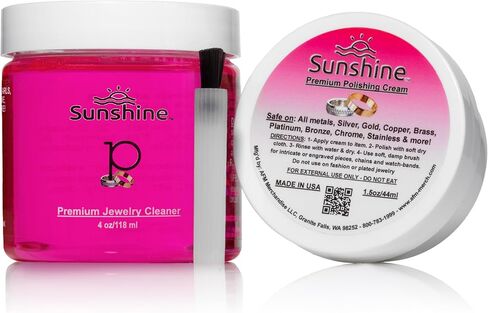 Pink Lady Sunshine Premium Jewelry Cleaner Kit with Metal Polish - Safe Jewelry Cleaner Solution for Diamonds, Gold, Silver, Wedding Rings, Earrings & All Jewelry Pieces in Kuwait