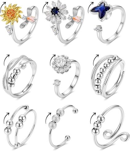 sailimue 9Pcs Anxiety Rings Fidget Ring for Women Men Spinner Rings in Kuwait