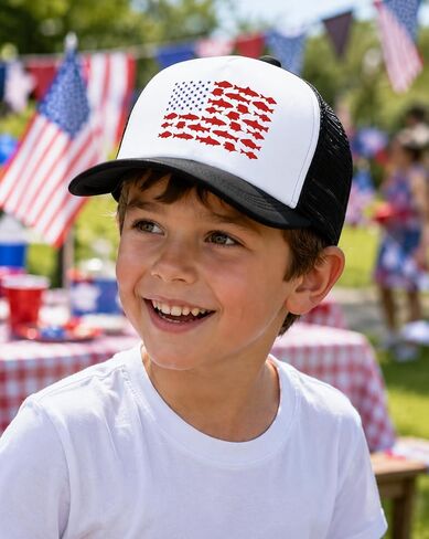 Waldeal Boys and Girls 3-13 Year Old Fish Flag Trucker Mesh Hat, Adjustable Youth Toddler Baseball Cap in Kuwait