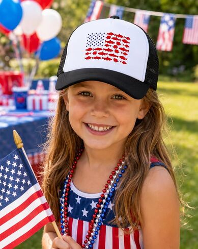 Waldeal Boys and Girls 3-13 Year Old Fish Flag Trucker Mesh Hat, Adjustable Youth Toddler Baseball Cap in Kuwait