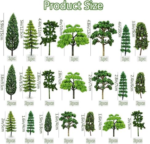 Mixed Model Trees, 42pcs, Diorama Supplies, Fake Mini Trees, Trees for Diorama for Village, Architecture, Natural Green Landscape, Railroad Scenery, DIY Crafts in Kuwait