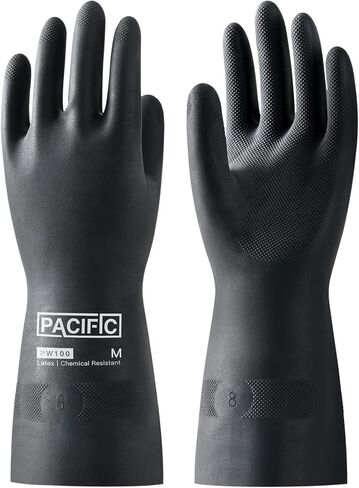 قفازات PACIFIC PPE المقاومة للمواد الكيميائية، قفازات مطاطية صناعية شديدة التحمل، مقاومة الأحماض والقلويات والزيوت، 12.6 بوصة، كبيرة in Kuwait