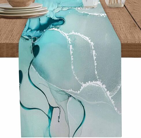 Marble Turquoise Teal Aqua Table Runner 70 Inches Long,Cotton Linen Modern Kitchen Dinner Dining Table Runners Decor Dresser,Burlap Tablerunner for Coffee/Dining/Party/Wedding Table Table Decor in Kuwait