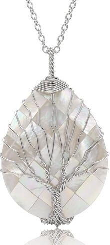 sedmart Tear Drop Abalone Shell Pendent Necklace Wire Wrap Abalone Shell Tree of Life Pendant Necklace Fashion Necklace Jewelry for Women handmade necklace mothers day necklace for mom jewelry in Kuwait
