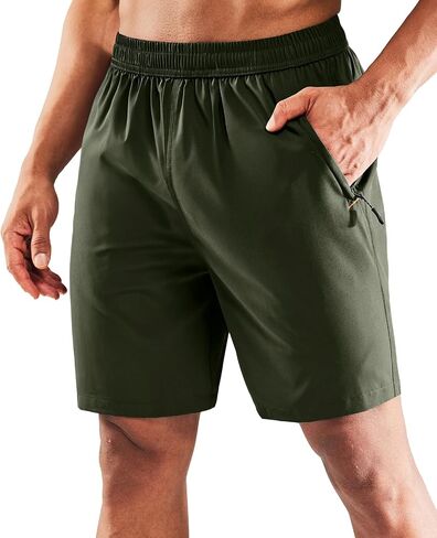 MIER Men's Quick Dry Running Shorts with Zipper Pocket, Elastic Waist Athletic Workout Exercise Fitness Shorts, 7 Inch in Kuwait