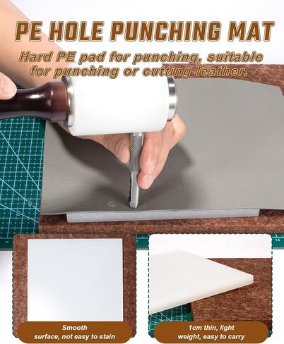 5 Pcs Leather Punch Pads Set， A4+A5 Self Healing Cutting Mats, 15x15cm Rubber And PP Punching Pads, Brown Sound Absorbing Pad, DIY Craft Tools for Leatherworking, Sewing, Quilting in Kuwait