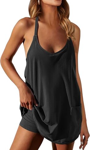 Caracilia Womens Summer Mini Dress 2024 Casual Sleeveless Spaghetti Strap Sundress Trendy Short Tennis Golf Athletic Dresses in Kuwait
