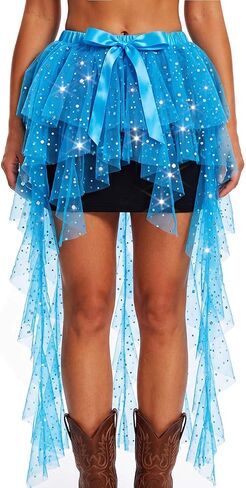 TWINKLEDE Women's Tassel Hip Scarf Sparkly Belly Skirt Layered Tulle Skirt Dance Party Tutu Skirt for Adult in Kuwait