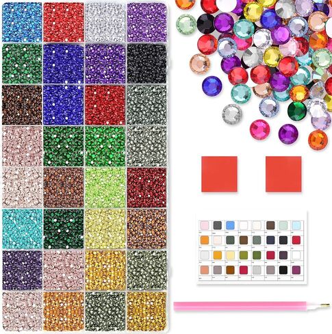 32 Colors 32,000 PCS Acrylic Diamond Painting Beads, Flat Bottom Round Rhinestones for 5D DIY Craft, Boxed with DMC Color Codes in Saudi Arabia