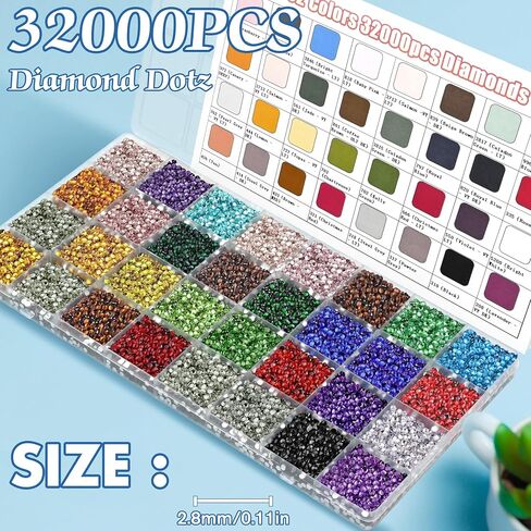 32 Colors 32,000 PCS Acrylic Diamond Painting Beads, Flat Bottom Round Rhinestones for 5D DIY Craft, Boxed with DMC Color Codes in Saudi Arabia