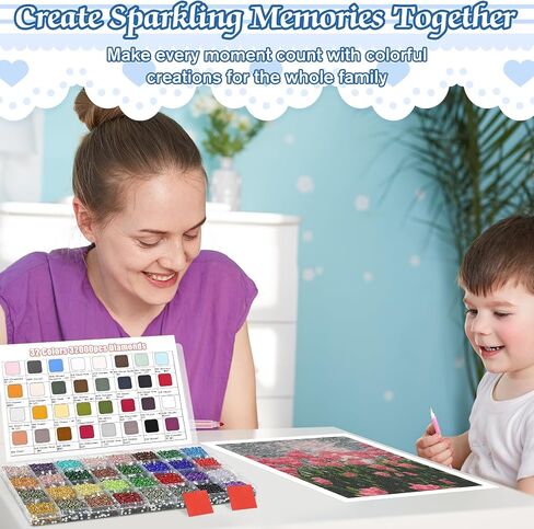 32 Colors 32,000 PCS Acrylic Diamond Painting Beads, Flat Bottom Round Rhinestones for 5D DIY Craft, Boxed with DMC Color Codes in Saudi Arabia