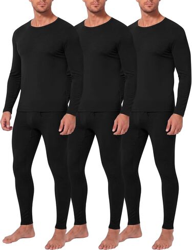 3 Sets Thermal Underwear for Men Soft Long Johns Base Layer Thermals Fleece Warm Lined Top Bottom for Winter Cold Weather in Saudi Arabia