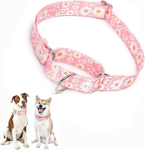 Martingale Dog Collars for Medium Large Dogs, No Slip Girl Dog Collars with Adjustable Soft Nylon and Special Bull Flower Design, for Small Dogs Also (L) in Kuwait
