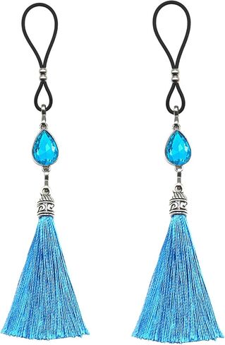AOAODIMP Tassel Nipple Jewelry Noose Non Piercing Teardrop Nipple Rings Body Jewelry Hair Ties Accessories-blue in Kuwait