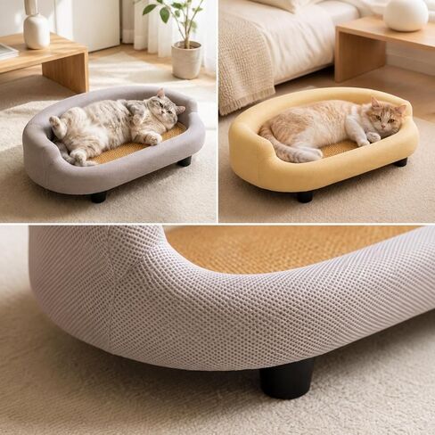 Yajuyi Pet Sofa Bed with Cooling Mat Compact Indoor Pet Sofa Bed Soft Indoor Cat Couch for Living Room, Yellow in Kuwait