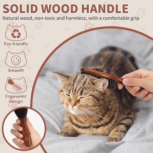 Natural Boar Bristle Cat Brush, Soft Pet Grooming Brush with Wooden Handle for Reduce Shedding, Pet Hair Brush for Dogs & Cats in Kuwait