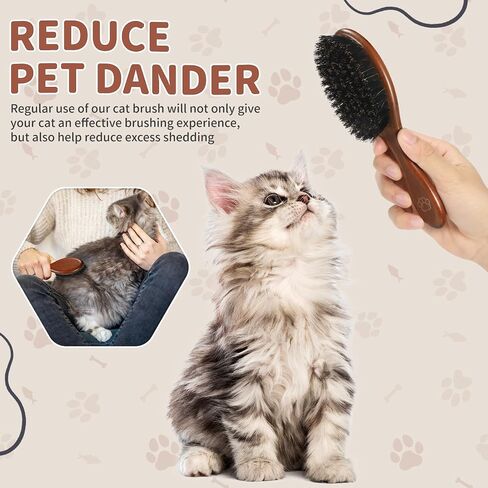 Natural Boar Bristle Cat Brush, Soft Pet Grooming Brush with Wooden Handle for Reduce Shedding, Pet Hair Brush for Dogs & Cats in Kuwait
