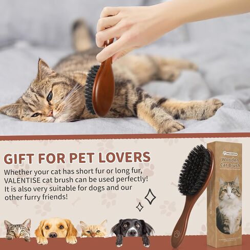 Natural Boar Bristle Cat Brush, Soft Pet Grooming Brush with Wooden Handle for Reduce Shedding, Pet Hair Brush for Dogs & Cats in Kuwait