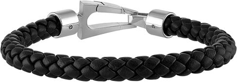 Bulova Men's Jewelry Marine Star Black Leather Braided Bracelet in Kuwait