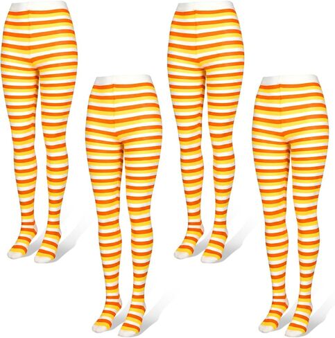 Toulite 4 Pairs Halloween Striped Tights for Women Stretchy Legging High Tights Stockings Halloween Cosplay Costume Party in Kuwait