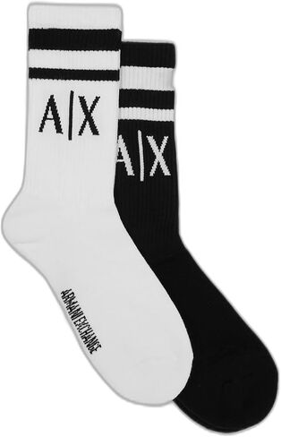 A|X ARMANI EXCHANGE mens Logo Crew Socks Winter Accessory Set, Nero/Bianco/Black/White, Small Medium US in Kuwait