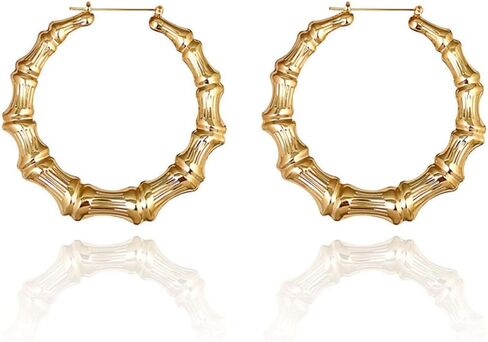 Bamboo Earrings for Women 90s 80s Large Bamboo Joint Hoop Earrings Big Circle Earrings Studs Punk Party Hip-Hop Fashion Jewelry in Kuwait