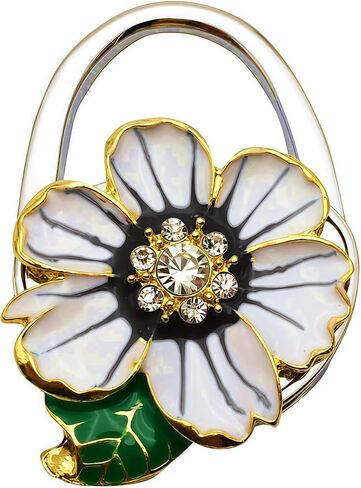 Bestdays Chrysanthemums with Leaves Designed Shoulder Handbag Folding Purse Holder Hangers Hooks Foldable Purse Hanger Handbag Table Hook Holder (White) in Saudi Arabia