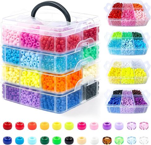 Pony Beads Bulk for Jewelry Making, 30+ Colorful 10000+Perler Beads for Bracelets, Necklaces & Crafts, Premium Plastic Beads Kit in Kuwait