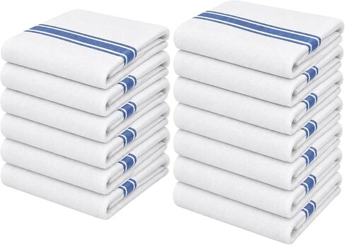 Aunti Em's Kitchen Dish Towels Set (13 Pack) for Kitchen Decor Super Absorbent 100% Natural Cotton Zero-Lint - 25.5 x 15.5 Inch (13-Pack Red, Green & Blue Stripes) in Kuwait
