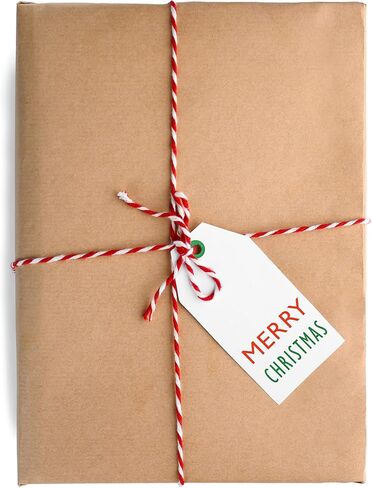 K-Kraft Christmas Gift Tags with String - 25-Pack - Festive Kraft Tags with Pre-Tied Red & White Baker's Twine - Perfect for Easy Wrapping Holiday Presents! in Saudi Arabia