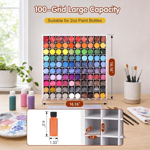 Krafetto 100 Grids Paint Storage Organizer, Wall-Mountable Craft Paints Holder, Stackable Acrylic Paint Bottle Rack Stand for 2 oz Paint Bottles in Saudi Arabia