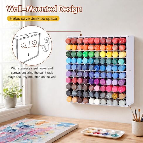 Krafetto 100 Grids Paint Storage Organizer, Wall-Mountable Craft Paints Holder, Stackable Acrylic Paint Bottle Rack Stand for 2 oz Paint Bottles in Saudi Arabia