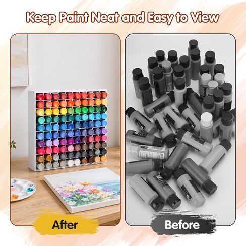 Krafetto 100 Grids Paint Storage Organizer, Wall-Mountable Craft Paints Holder, Stackable Acrylic Paint Bottle Rack Stand for 2 oz Paint Bottles in Saudi Arabia