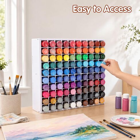 Krafetto 100 Grids Paint Storage Organizer, Wall-Mountable Craft Paints Holder, Stackable Acrylic Paint Bottle Rack Stand for 2 oz Paint Bottles in Saudi Arabia